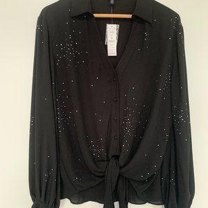 New With Tags — White House Black Market tie-front shirt with rhinestone details